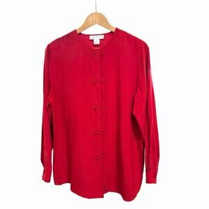 Chaus 100% Silk Frog Closure Toggle Blouse Shirt Long Sleeve Top 10 M GUC VTG